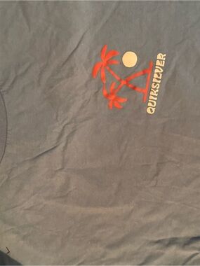 Quiksilver Blue Tee with Red Palm Graphic and Cream Sun